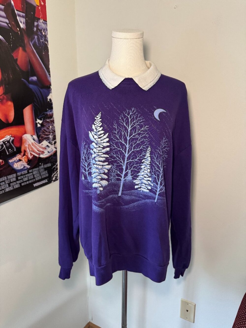 Vintage WhimZ Purple and White Winter Wonderland Collared Crewneck Sweatshirt
